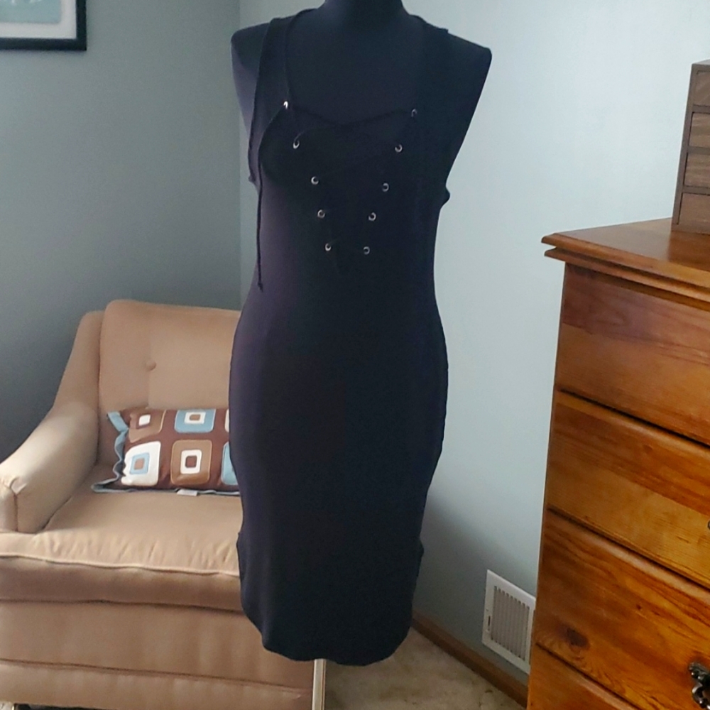 Black lace up tank dress